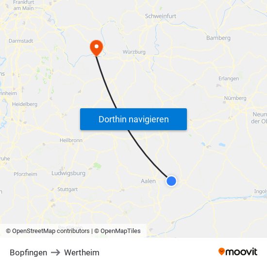 Bopfingen to Wertheim map