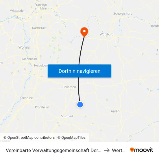 Vereinbarte Verwaltungsgemeinschaft Der Stadt Backnang to Wertheim map