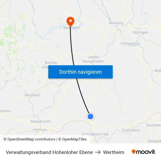 Verwaltungsverband Hohenloher Ebene to Wertheim map