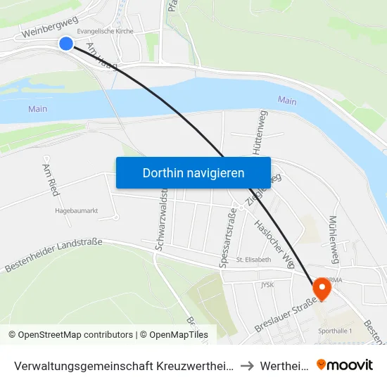 Verwaltungsgemeinschaft Kreuzwertheim to Wertheim map