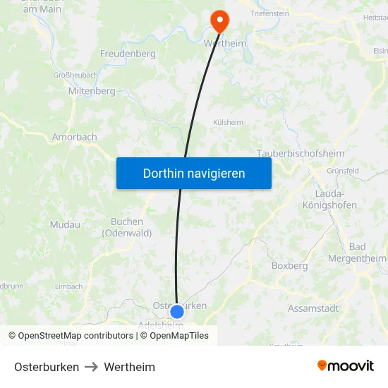 Osterburken to Wertheim map