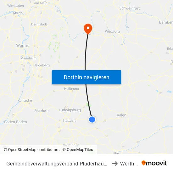Gemeindeverwaltungsverband Plüderhausen-Urbach to Wertheim map