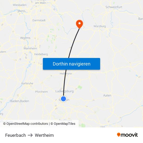 Feuerbach to Wertheim map