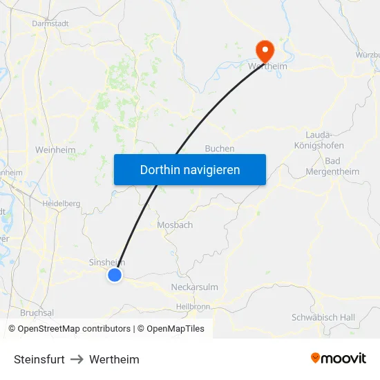 Steinsfurt to Wertheim map