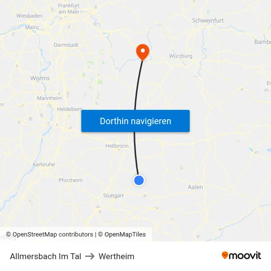 Allmersbach Im Tal to Wertheim map