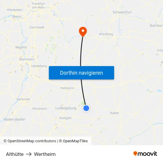 Althütte to Wertheim map