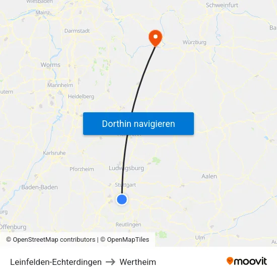 Leinfelden-Echterdingen to Wertheim map