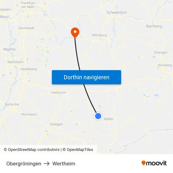 Obergröningen to Wertheim map
