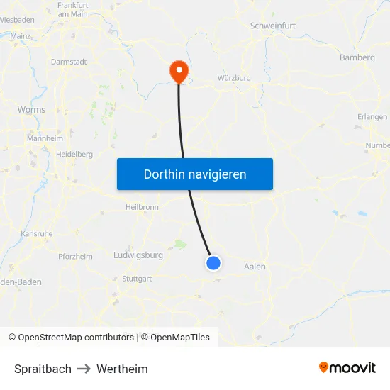 Spraitbach to Wertheim map