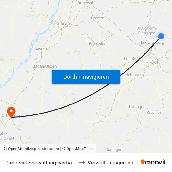 Gemeindeverwaltungsverband Marbach am Neckar to Verwaltungsgemeinschaft Offenburg map