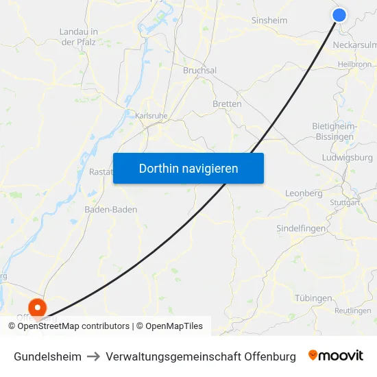 Gundelsheim to Verwaltungsgemeinschaft Offenburg map