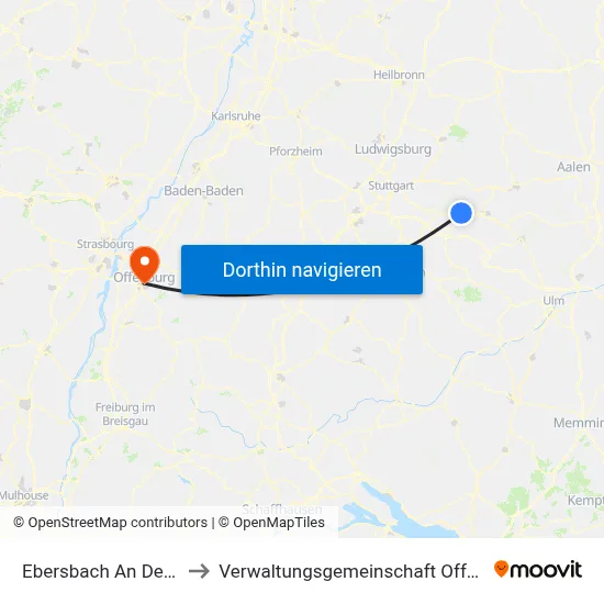 Ebersbach An Der Fils to Verwaltungsgemeinschaft Offenburg map