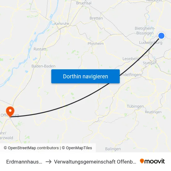 Erdmannhausen to Verwaltungsgemeinschaft Offenburg map