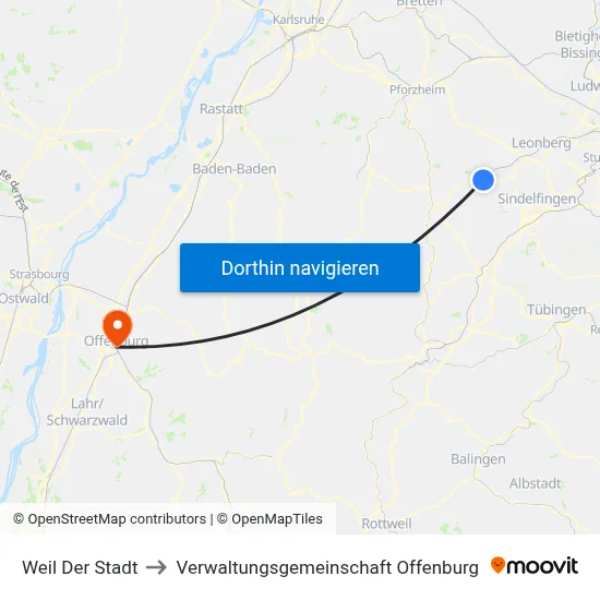 Weil Der Stadt to Verwaltungsgemeinschaft Offenburg map