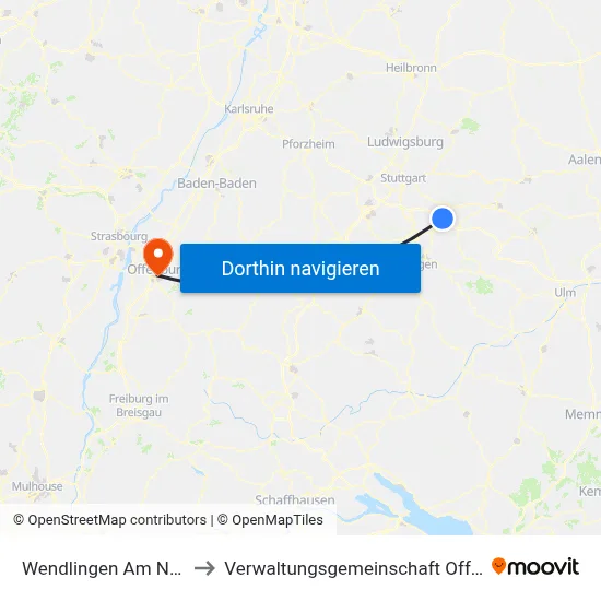 Wendlingen Am Neckar to Verwaltungsgemeinschaft Offenburg map
