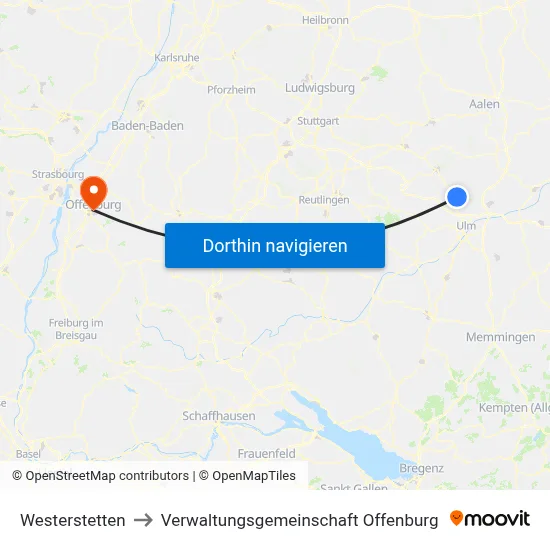 Westerstetten to Verwaltungsgemeinschaft Offenburg map