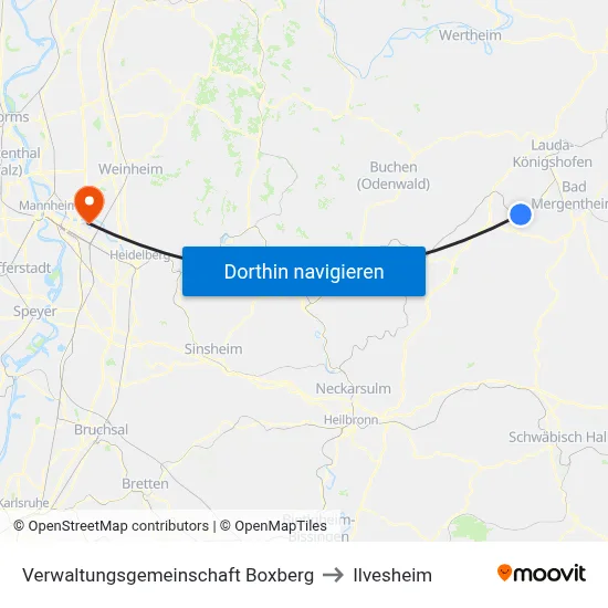 Verwaltungsgemeinschaft Boxberg to Ilvesheim map