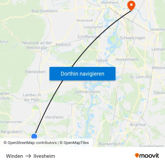 Winden to Ilvesheim map