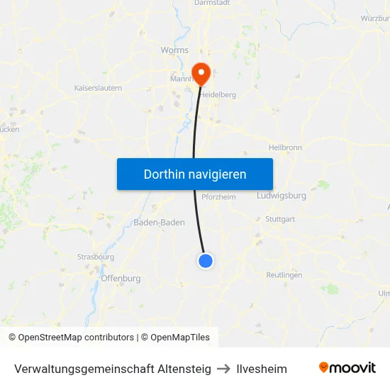 Verwaltungsgemeinschaft Altensteig to Ilvesheim map