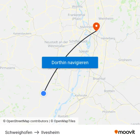 Schweighofen to Ilvesheim map