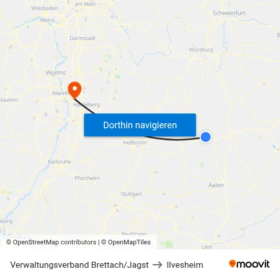 Verwaltungsverband Brettach/Jagst to Ilvesheim map