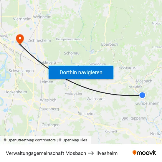 Verwaltungsgemeinschaft Mosbach to Ilvesheim map