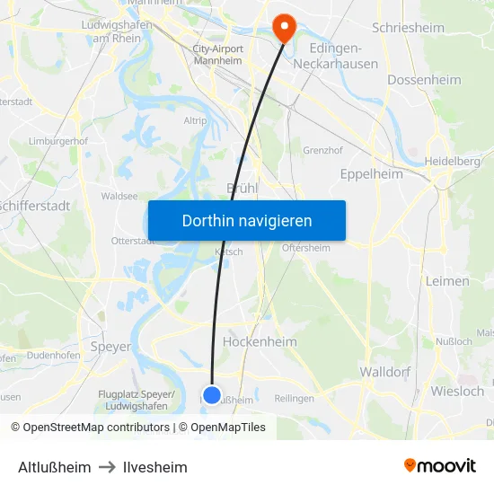 Altlußheim to Ilvesheim map