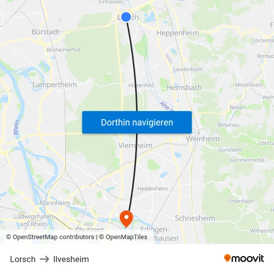 Lorsch to Ilvesheim map