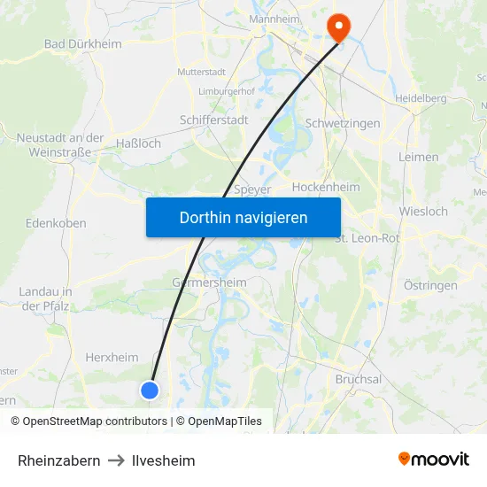 Rheinzabern to Ilvesheim map