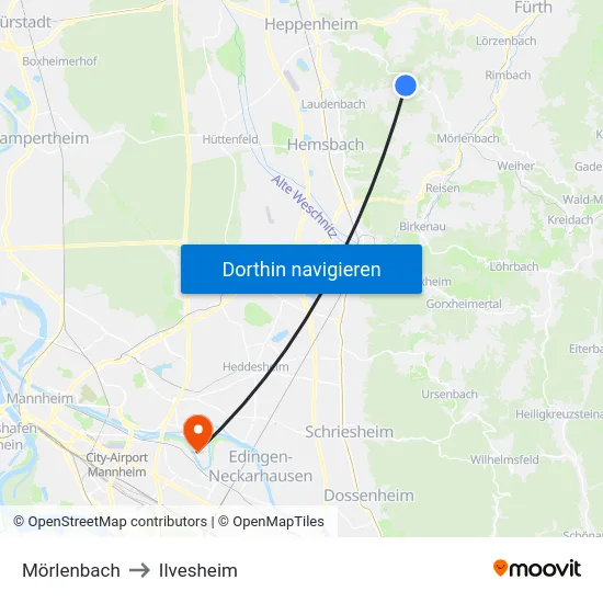 Mörlenbach to Ilvesheim map