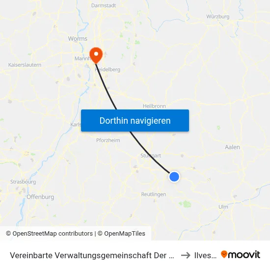 Vereinbarte Verwaltungsgemeinschaft Der Stadt Kirchheim Unter Teck to Ilvesheim map