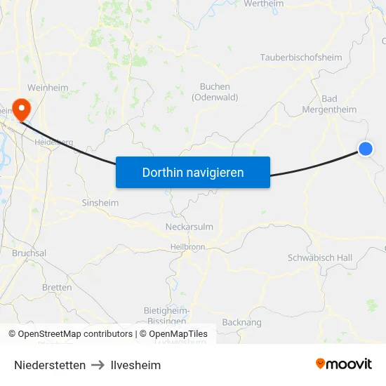 Niederstetten to Ilvesheim map