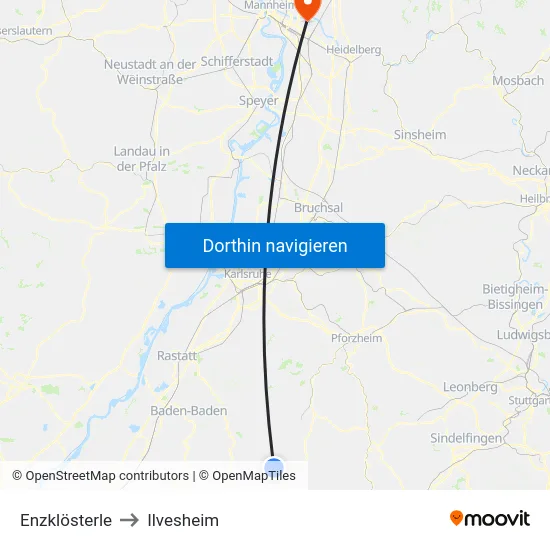 Enzklösterle to Ilvesheim map