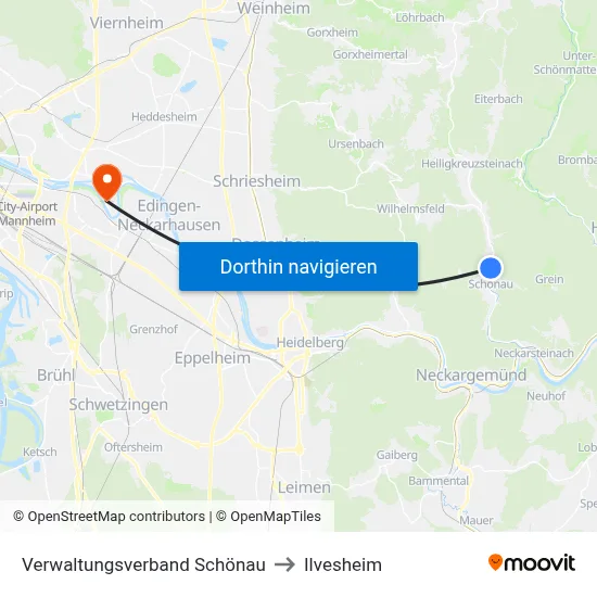 Verwaltungsverband Schönau to Ilvesheim map