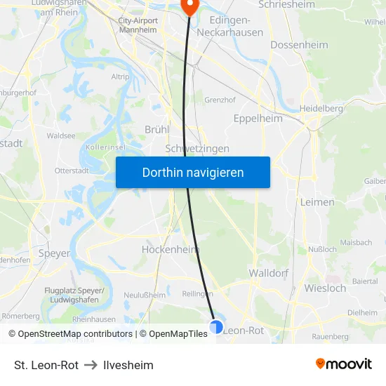 St. Leon-Rot to Ilvesheim map