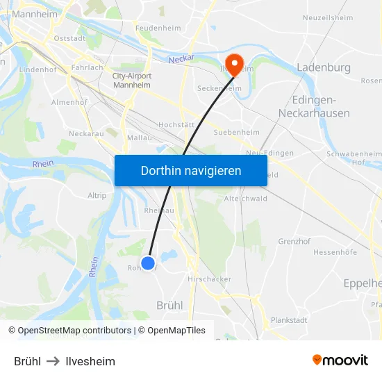 Brühl to Ilvesheim map