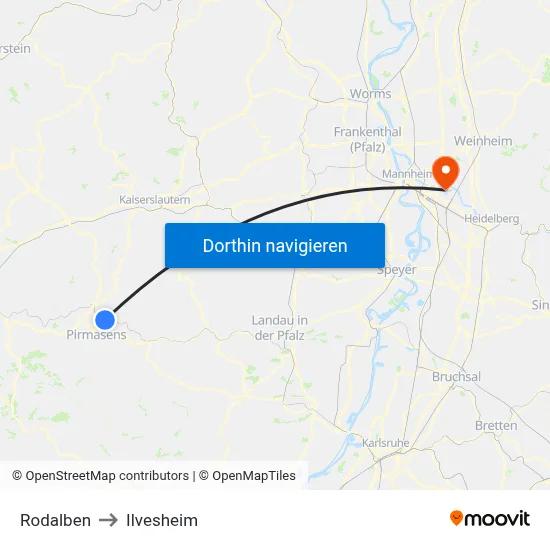 Rodalben to Ilvesheim map
