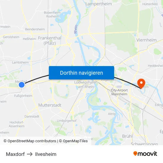 Maxdorf to Ilvesheim map