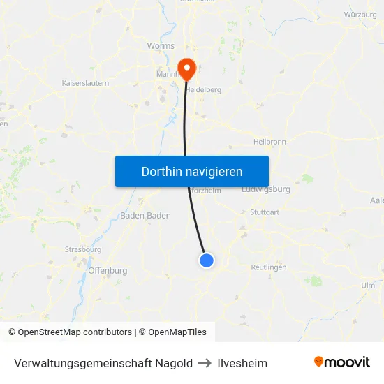Verwaltungsgemeinschaft Nagold to Ilvesheim map