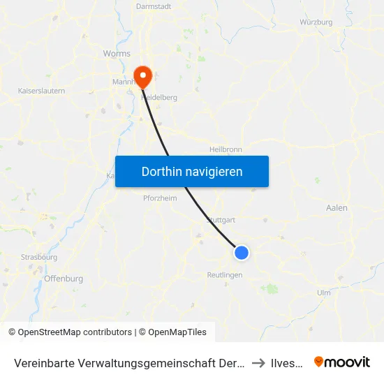 Vereinbarte Verwaltungsgemeinschaft Der Stadt Nürtingen to Ilvesheim map