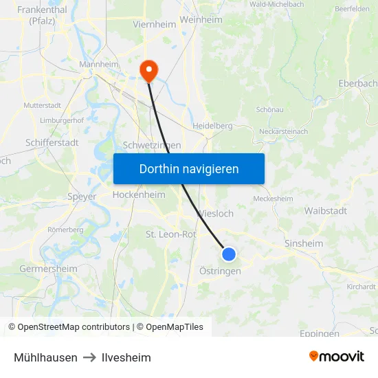 Mühlhausen to Ilvesheim map