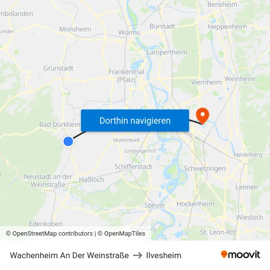 Wachenheim An Der Weinstraße to Ilvesheim map
