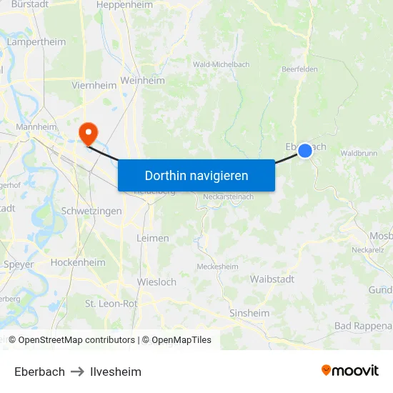 Eberbach to Ilvesheim map