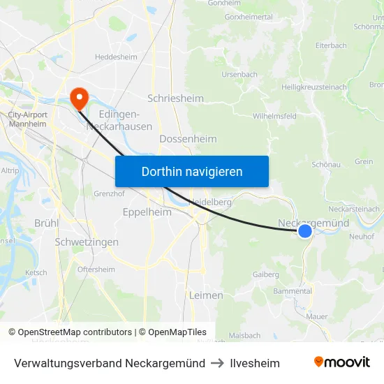 Verwaltungsverband Neckargemünd to Ilvesheim map