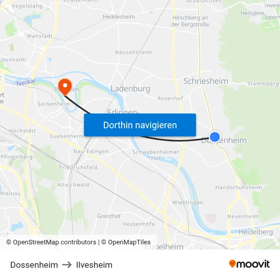 Dossenheim to Ilvesheim map