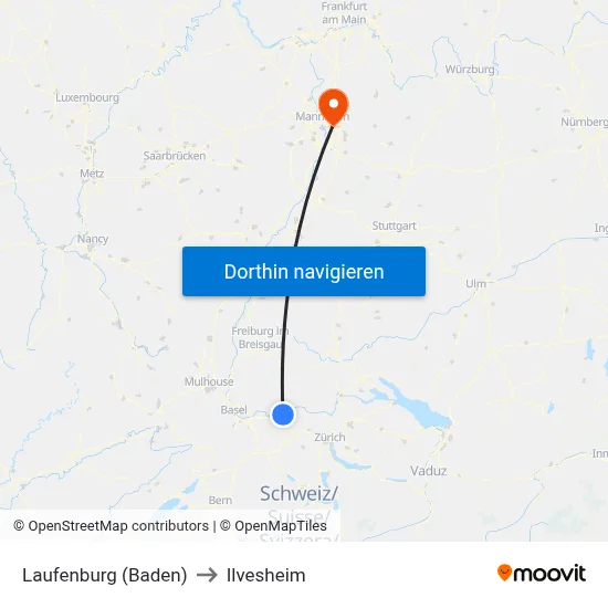 Laufenburg (Baden) to Ilvesheim map