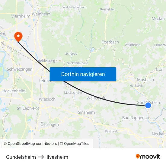 Gundelsheim to Ilvesheim map