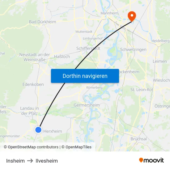 Insheim to Ilvesheim map