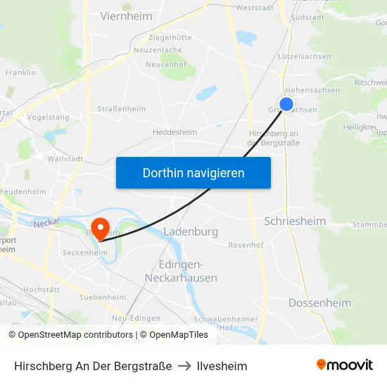 Hirschberg An Der Bergstraße to Ilvesheim map