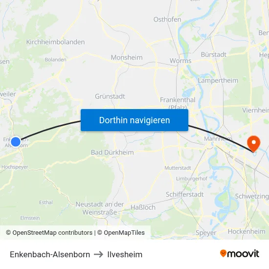 Enkenbach-Alsenborn to Ilvesheim map